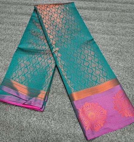 Kanjeevaram Brocade Contrast Border Z-Green Fancy Women Saree 