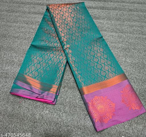Kanjeevaram Brocade Contrast Border Z-Green Fancy Women Saree  - amamestyle