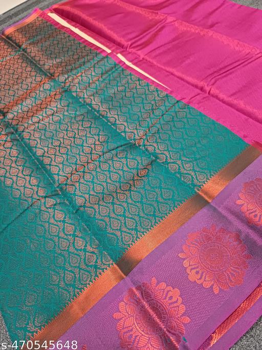 Kanjeevaram Brocade Contrast Border Z-Green Fancy Women Saree  - amamestyle