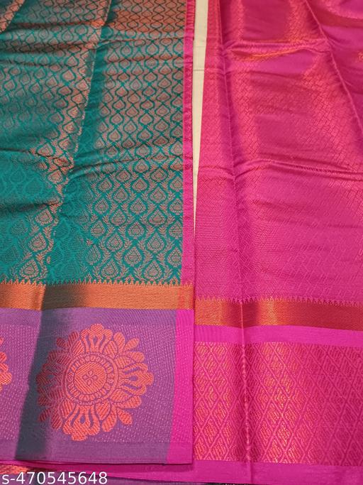 Kanjeevaram Brocade Contrast Border Z-Green Fancy Women Saree  - amamestyle