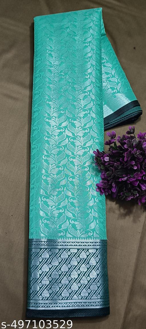 BANARASI SILK SAREE ,SILVER SAREE (BANARSI SILK SAREEE CONTRAST PALLU & BLOUSE COLOUR Ocean Green - amamestyle