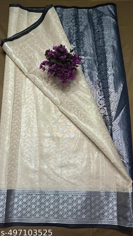 BANARASI SILK SAREE ,SILVER SAREE (BANARSI SILK SAREEE CONTRAST PALLU & BLOUSE CREAM  COLOUR - amamestyle