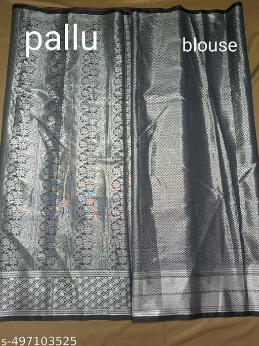 BANARASI SILK SAREE ,SILVER SAREE (BANARSI SILK SAREEE CONTRAST PALLU & BLOUSE CREAM  COLOUR - amamestyle