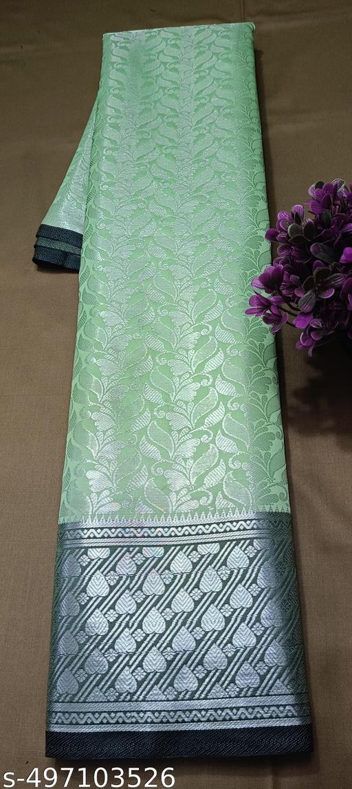 BANARASI SILK SAREE ,SILVER SAREE (BANARSI SILK SAREEE CONTRAST PALLU & BLOUSE  PISTA GREENCOLOUR - amamestyle