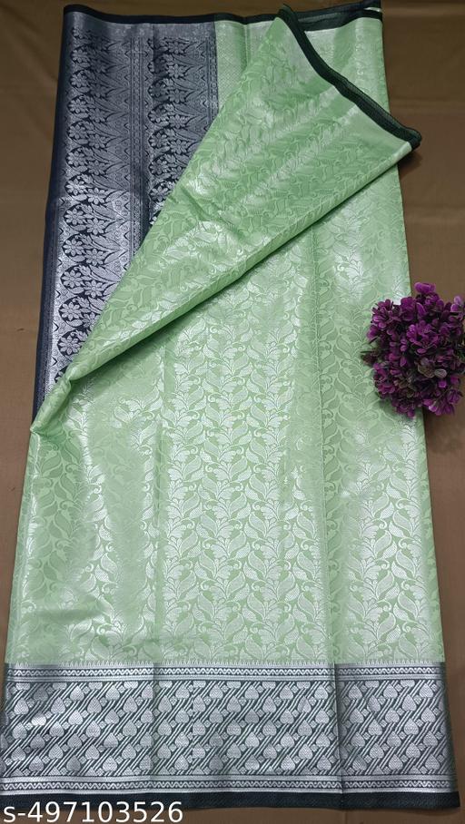 BANARASI SILK SAREE ,SILVER SAREE (BANARSI SILK SAREEE CONTRAST PALLU & BLOUSE  PISTA GREENCOLOUR - amamestyle