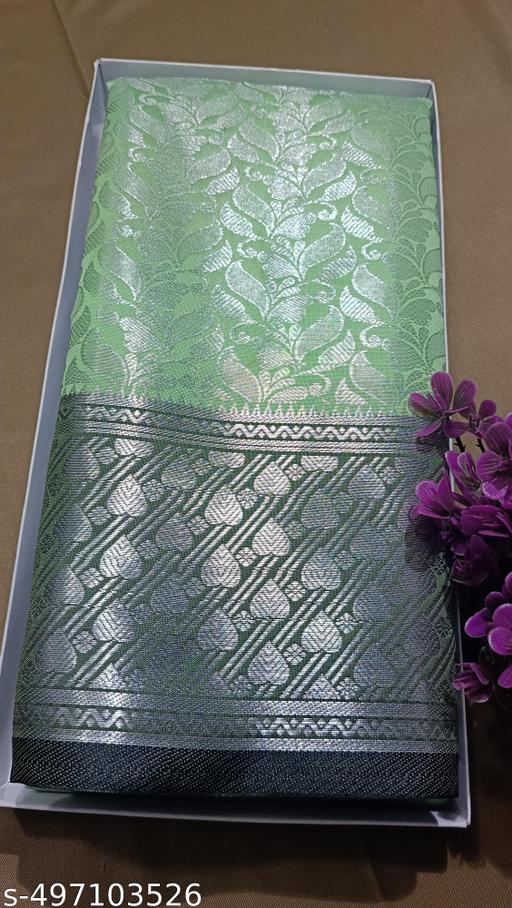 BANARASI SILK SAREE ,SILVER SAREE (BANARSI SILK SAREEE CONTRAST PALLU & BLOUSE  PISTA GREENCOLOUR - amamestyle