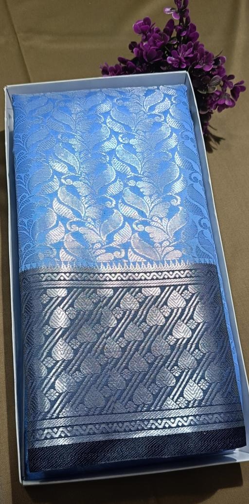 BANARASI SILK SAREE ,SILVER SAREE (BANARSI SILK SAREEE CONTRAST PALLU & BLOUSE AQUA BLUE  COLOUR