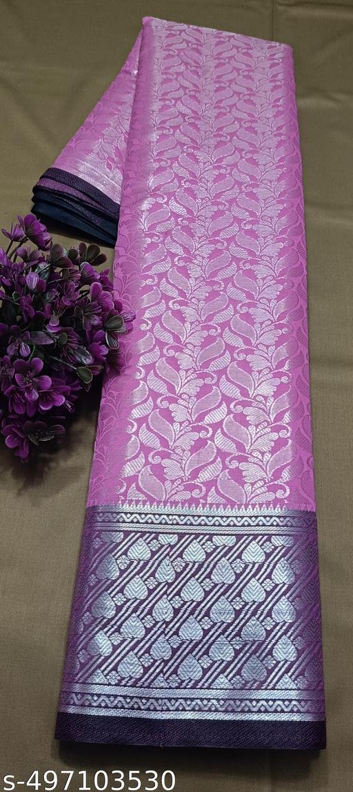 BANARASI SILK SAREE ,SILVER SAREE (BANARSI SILK SAREEE CONTRAST PALLU & BLOUSE PINK  COLOUR - amamestyle