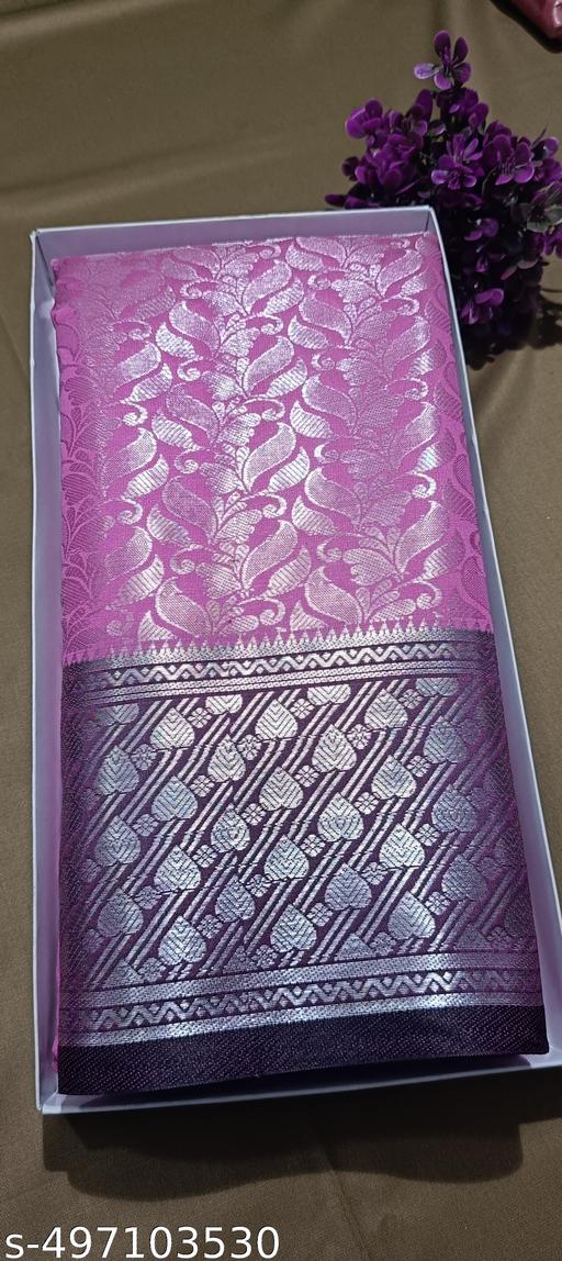 BANARASI SILK SAREE ,SILVER SAREE (BANARSI SILK SAREEE CONTRAST PALLU & BLOUSE PINK  COLOUR - amamestyle