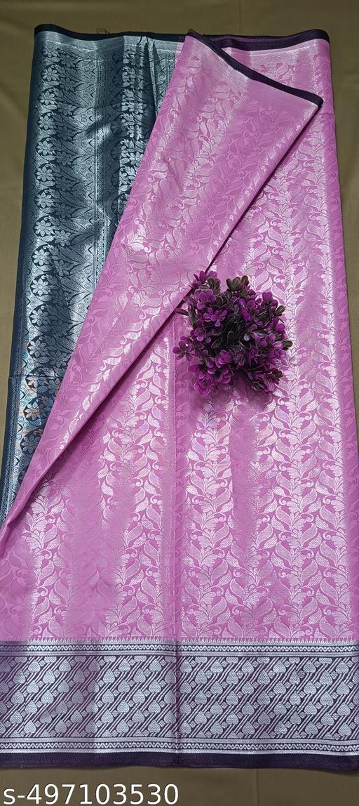 BANARASI SILK SAREE ,SILVER SAREE (BANARSI SILK SAREEE CONTRAST PALLU & BLOUSE PINK  COLOUR - amamestyle