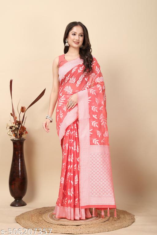 Women's Banarasi Silk Kanjeevaram Wedding And Party Collection Sarees With Blouse - amamestyle
