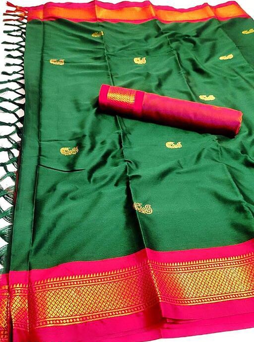 Yeola Traditional Paithani Silk Sarees With Contrast Blouse Piece ( BT Green & Red )