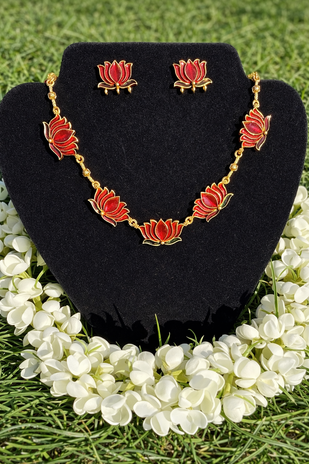 Red and Green Lotus Chocker Set - Astra by Ash