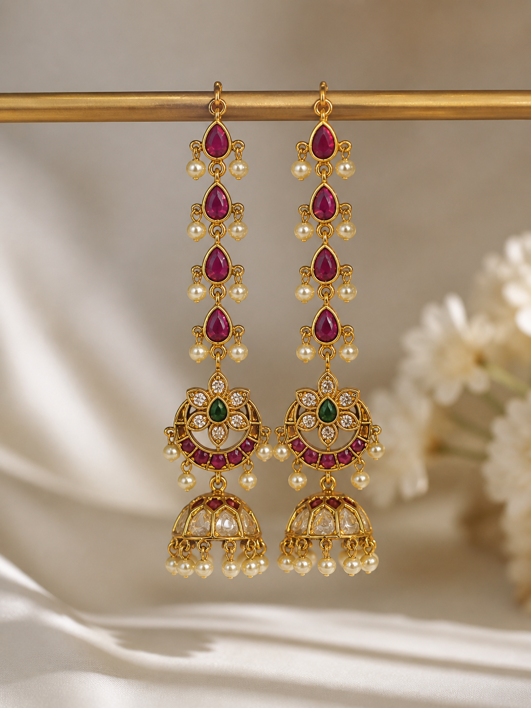 Ruby Pearl Cascade Jhumkas - Astra by Ash