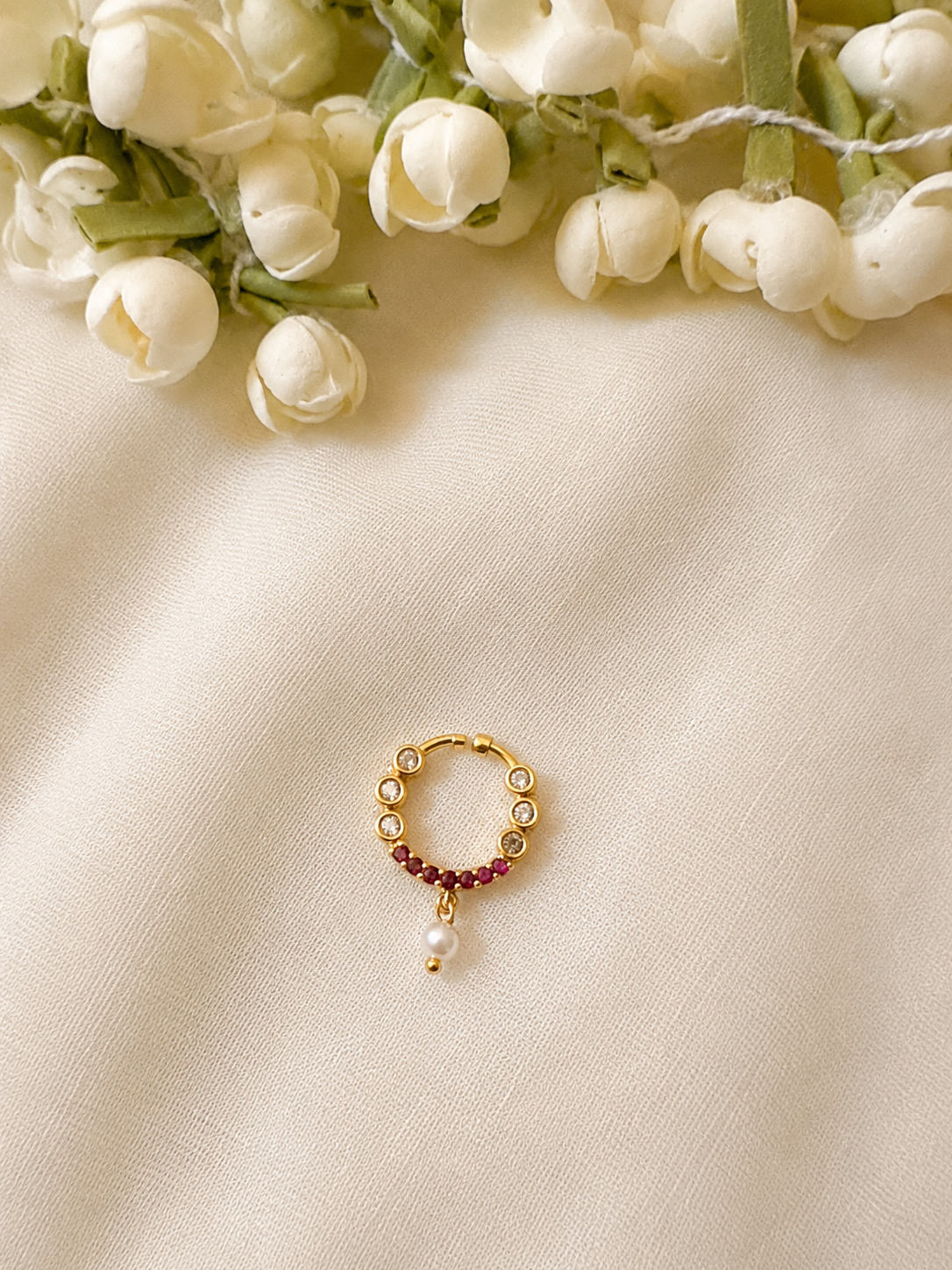 Ruby Pearl Halo Septum Ring - Astra by Ash