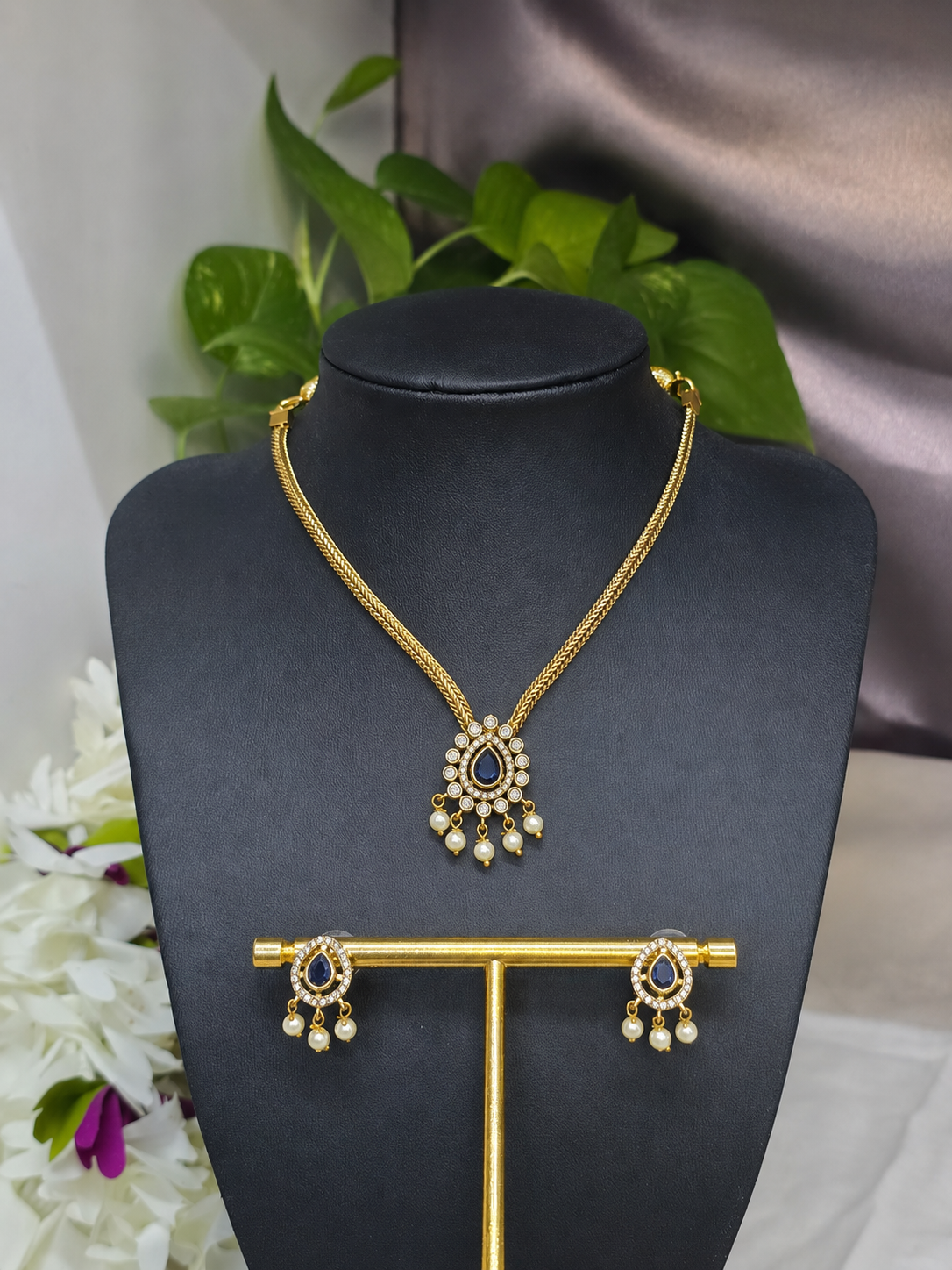 Blue Pearl Necklace Set - Astra by Ash 