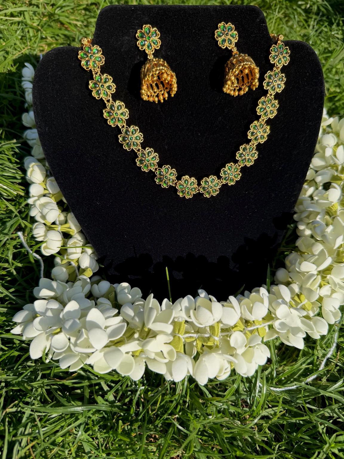 Green Floral Antique Choker Set - Astra by Ash