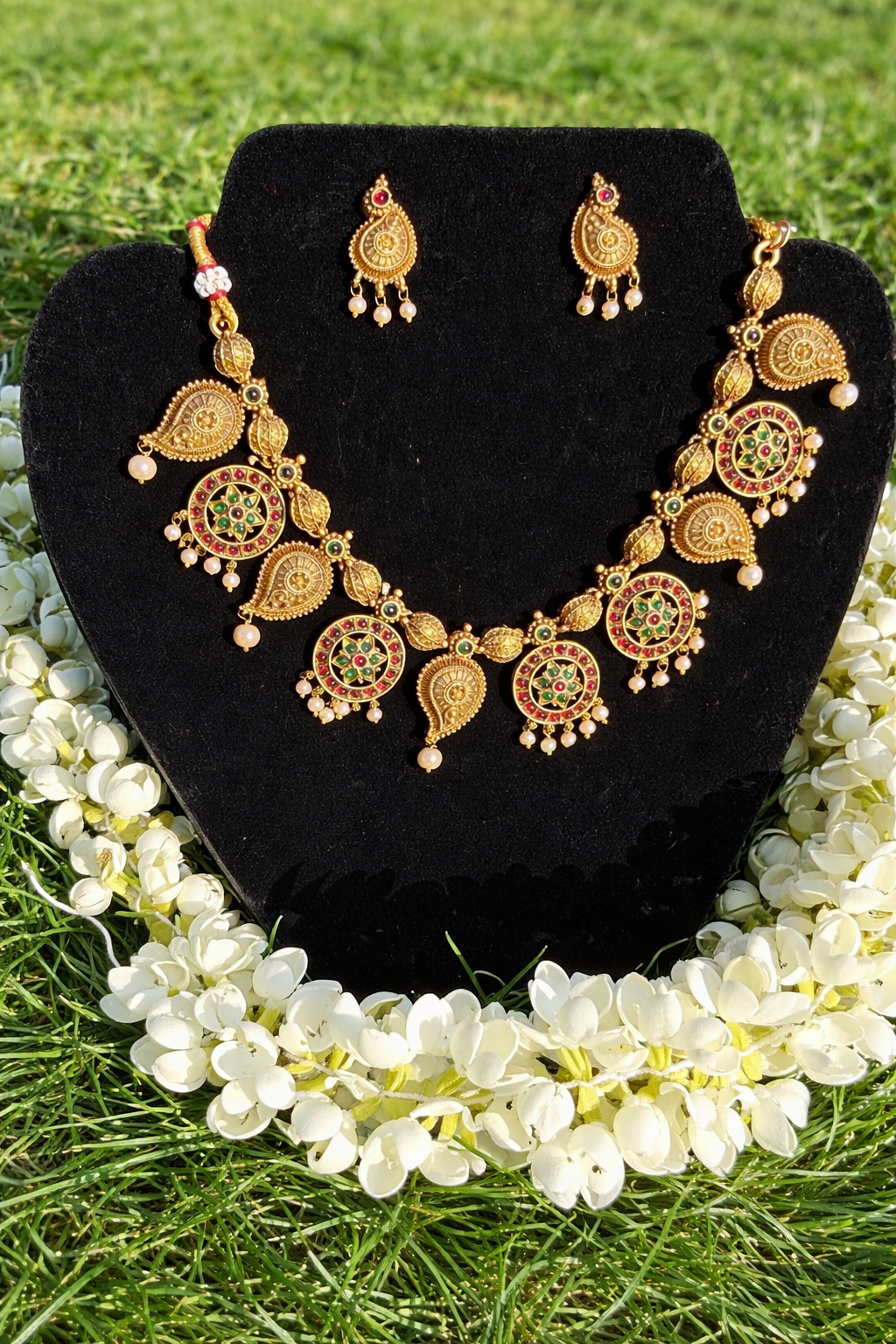 Temple style green and red necklace set - Astra by Ash