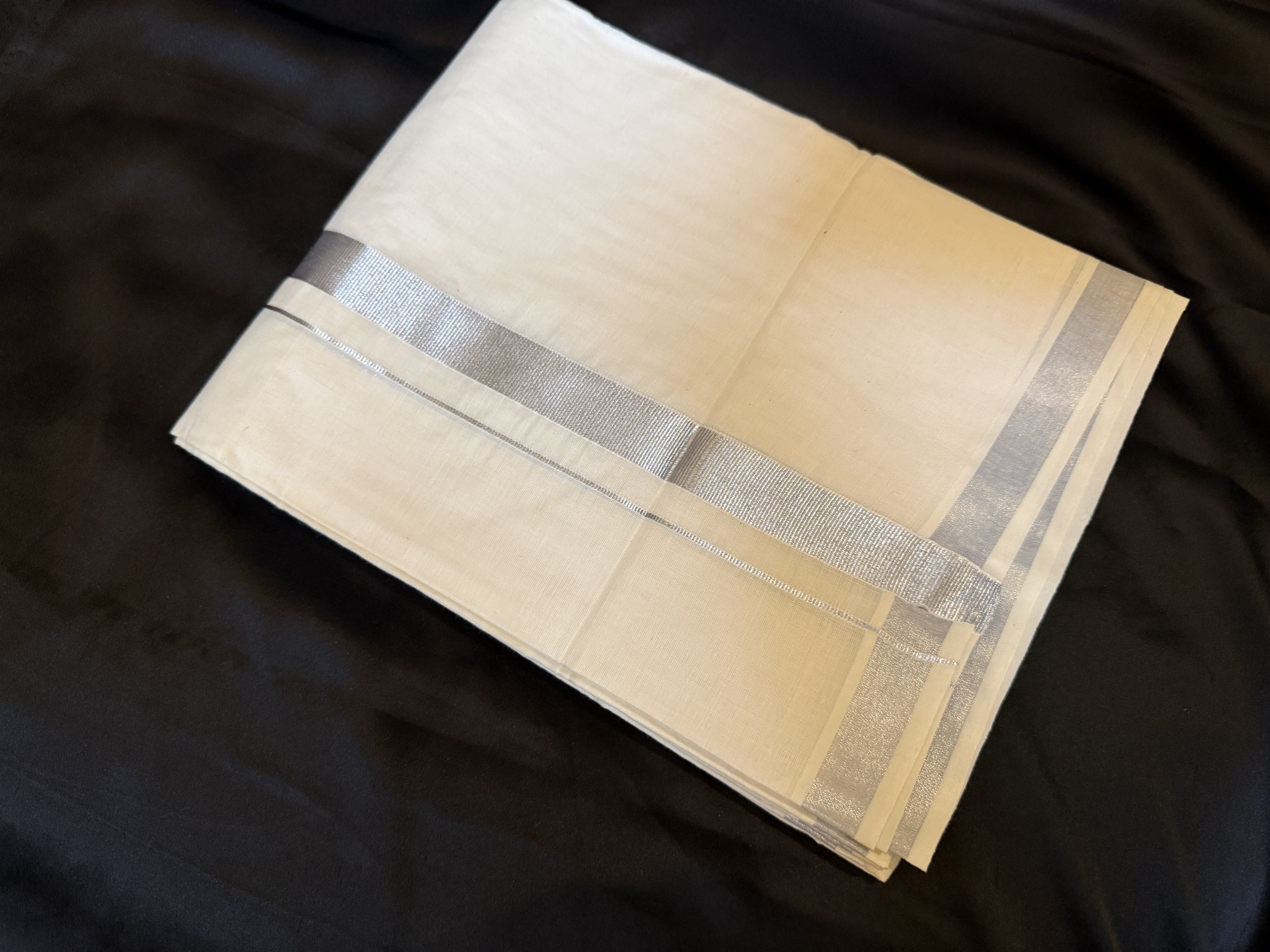 Classic Silver Kasavu Double Mundu