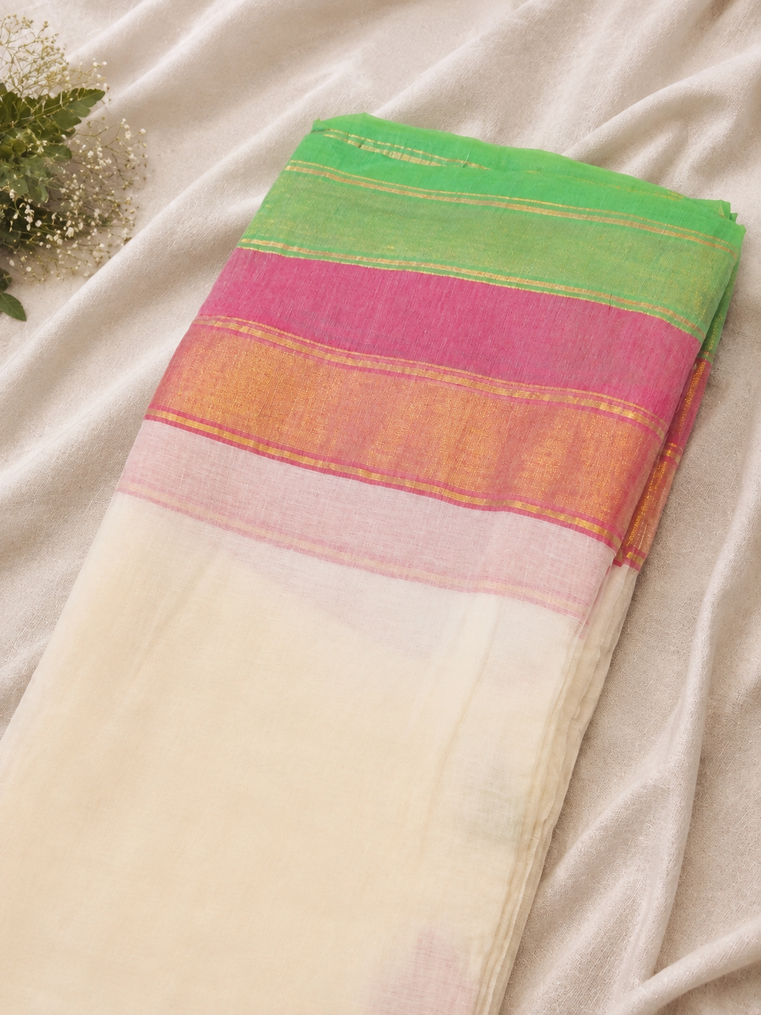 Emerald Blush Ready-to-Wear Mul Cotton Saree