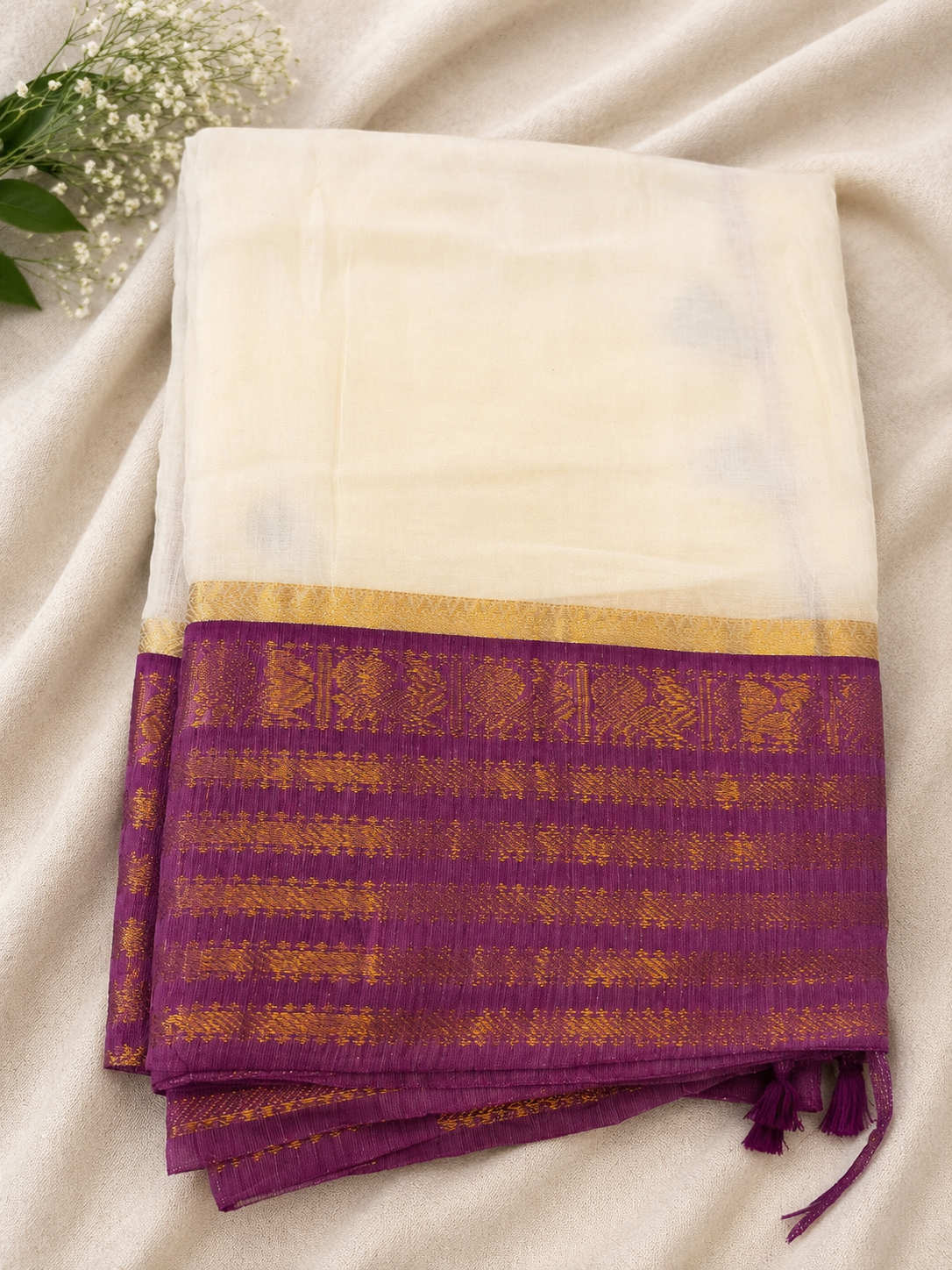 Royal Lavender Ready-to-Wear Mul Cotton Saree