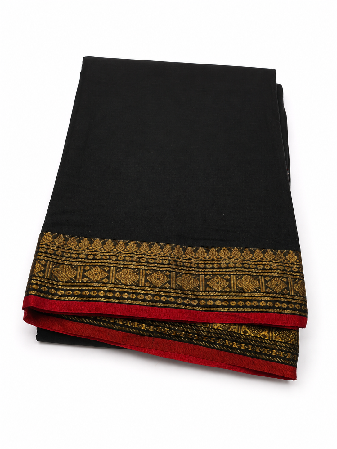 Black & Red Gold Border Mul Cotton Ready-to-Wear Saree