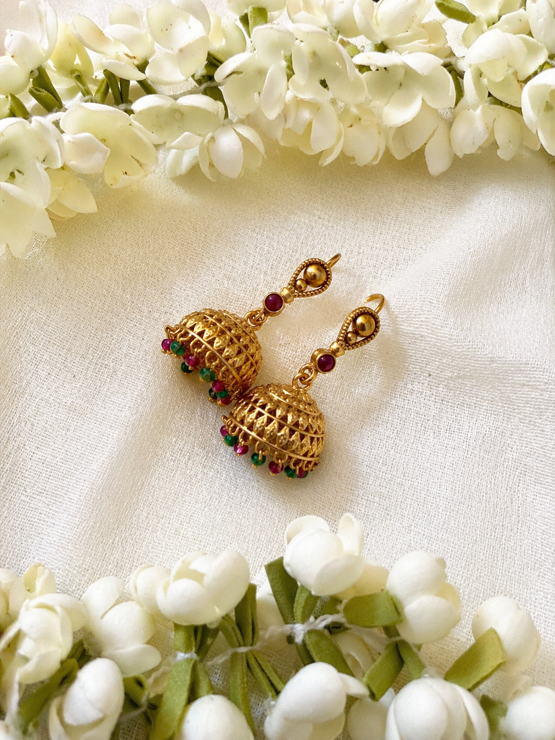 Meera Green and Pink Hoop Jhumka Earrings 