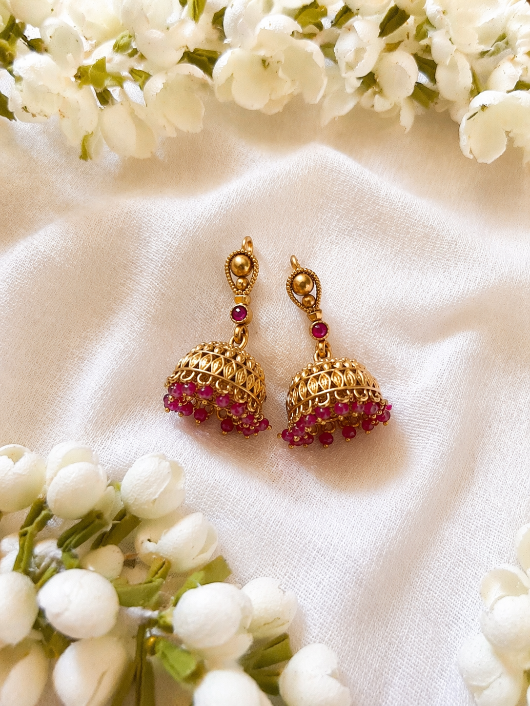 Meera Pink Jhumka Hoop Earrings 