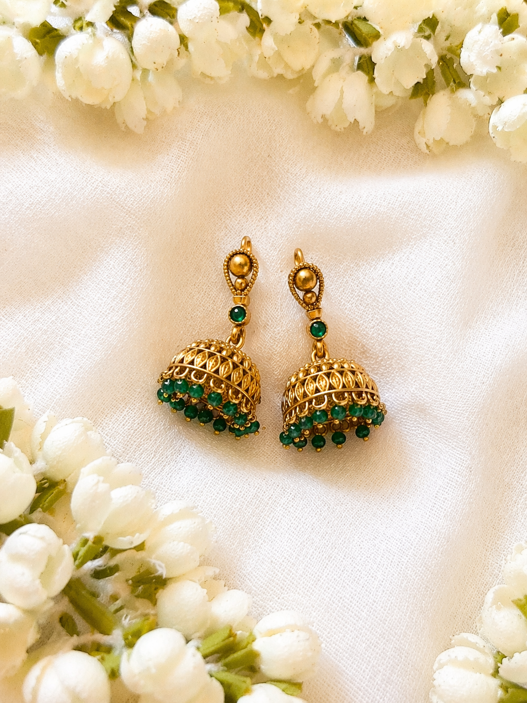 Meera Green Hoop Jhumka Earrings