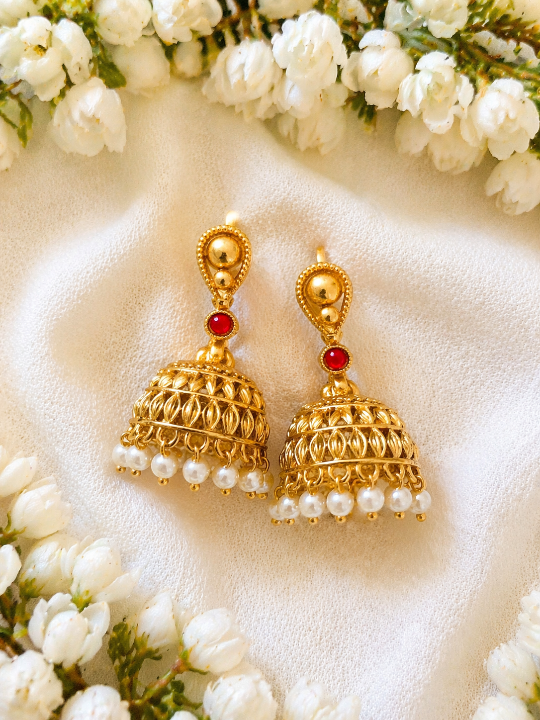 Meera White Jhumka Hoop Earrings 