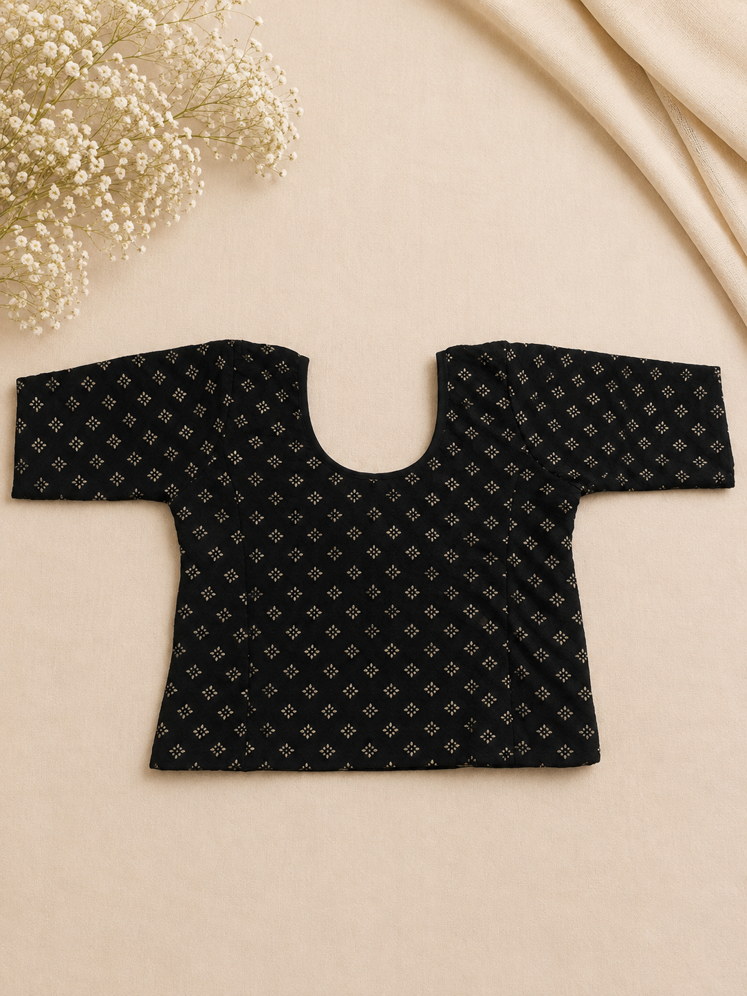 Black Gold Floral Stretchable Blouse