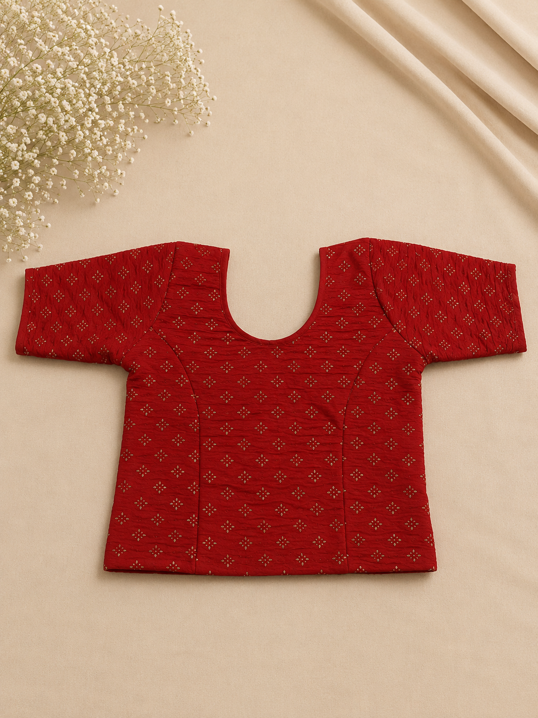 Red Gold Floral Stretchable Blouse