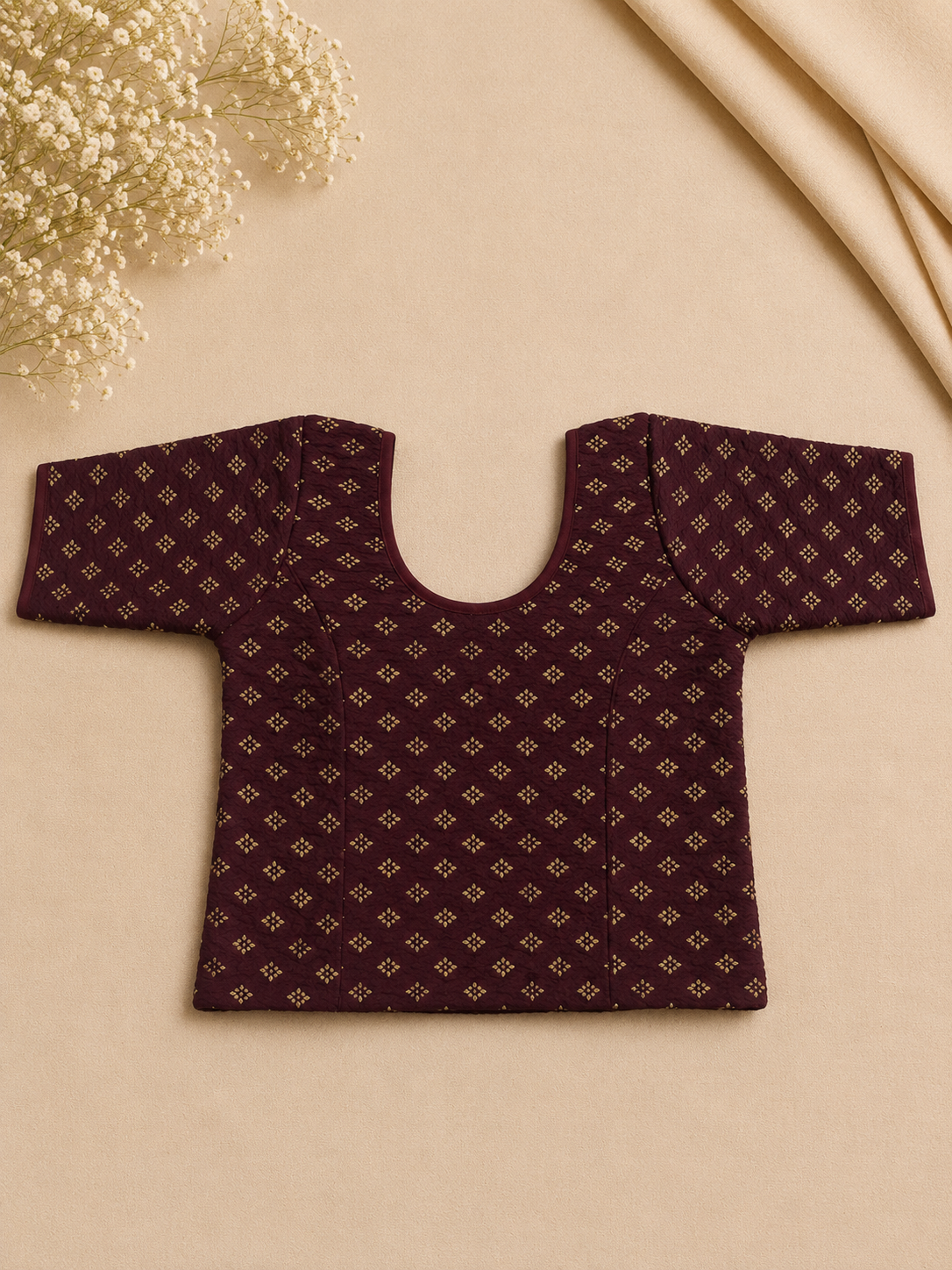 Maroon Gold Floral Stretchable Blouse