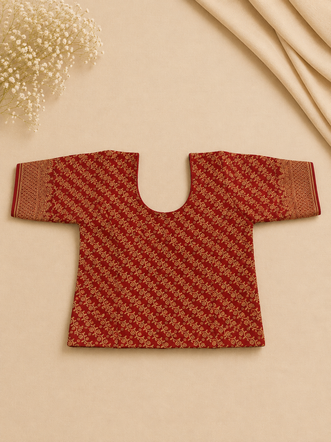 Ruby Red Gold Floral Stretchable Blouse