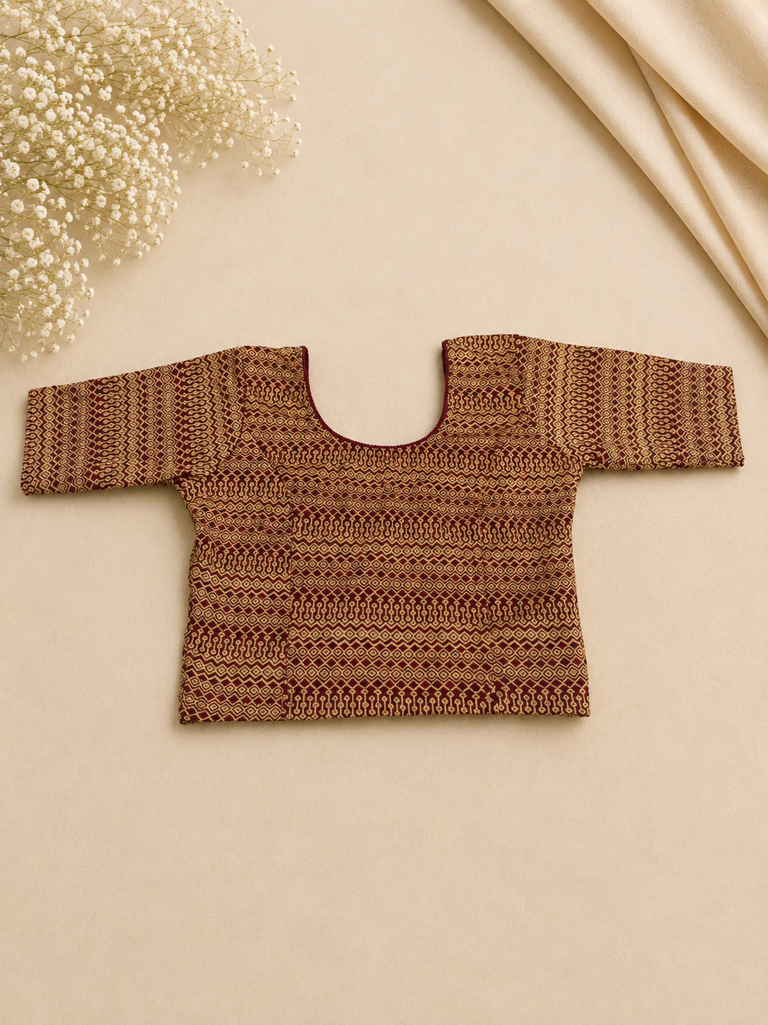 Maroon Gold Geometric Stretchable Blouse