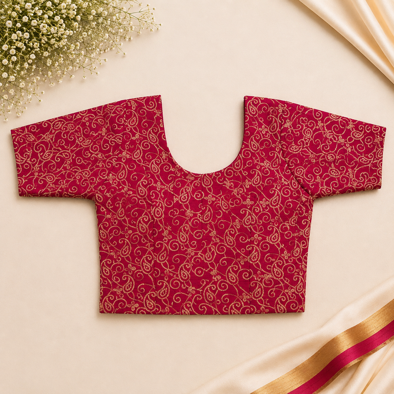 Raspberry Pink Paisley Stretchable Blouse
