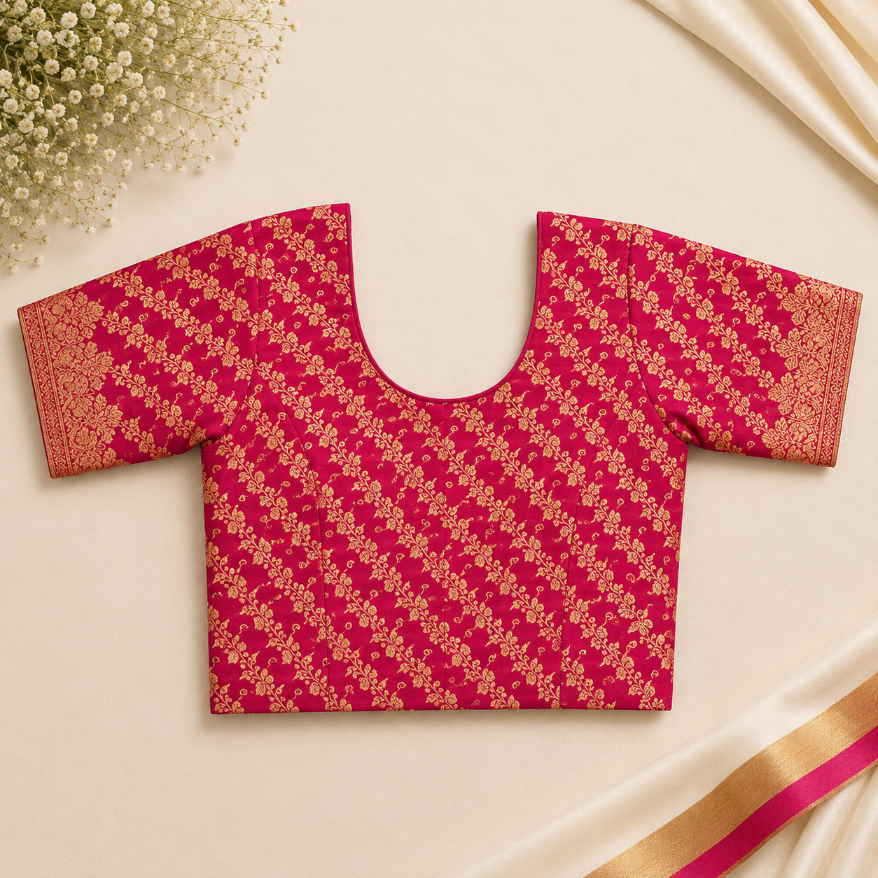 Magenta Gold Vine Stretchable Blouse