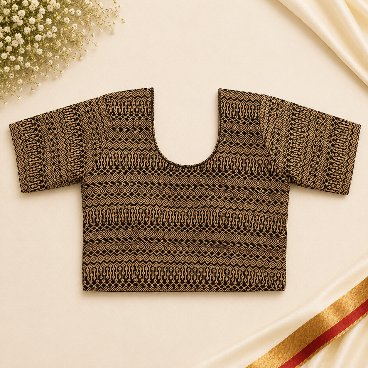 Brown & Gold Geometric Stretchable Blouse