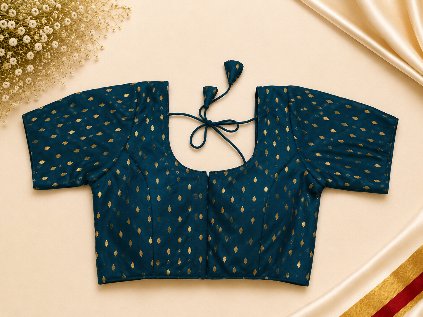 Teal Blue & Gold Butti Blouse
