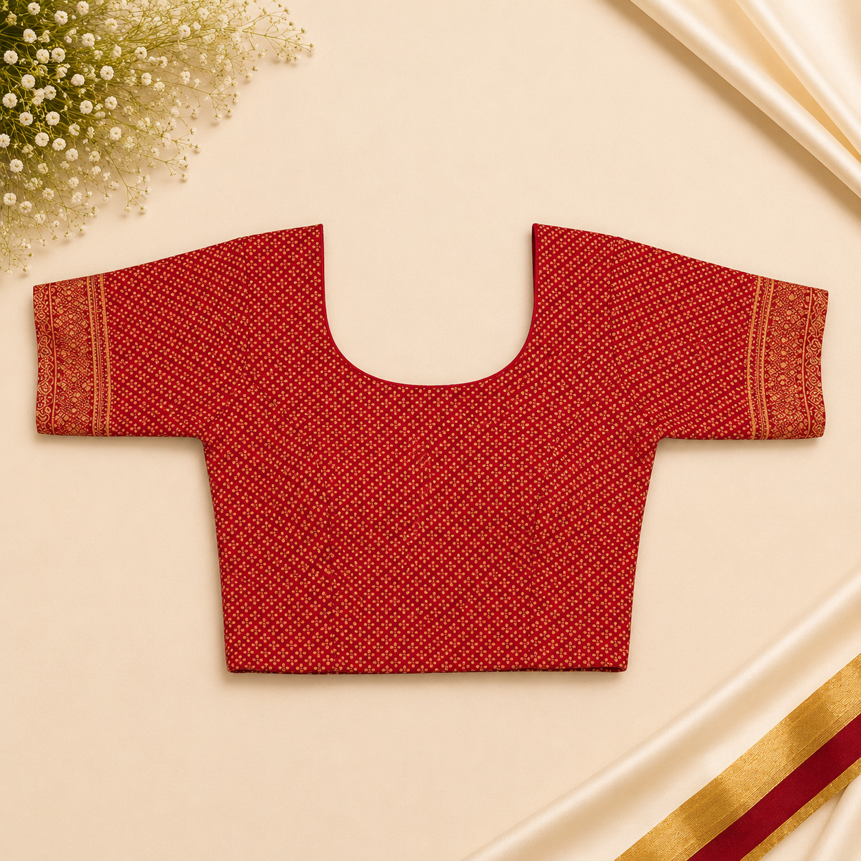 Red & Gold Dotted Stretchable Blouse