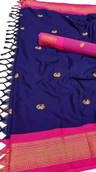 Yeola Traditional Paithani Silk Sarees With Contrast Blouse Piece ( Navy & Pink )