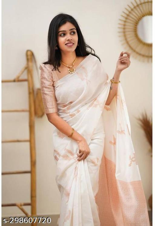New Simple Litchi Silk saree with unstiched  blouse piece - amamestyle