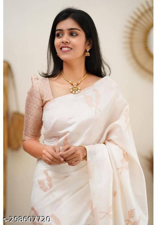 New Simple Litchi Silk saree with unstiched  blouse piece - amamestyle