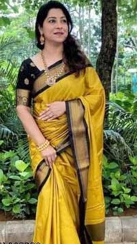 Traditional Yeola  Paithani Cotton Silk Saree with running blouse peice  Color Gold And Black