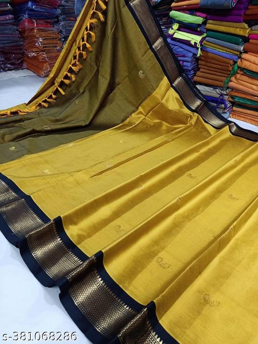 Traditional Yeola  Paithani Cotton Silk Saree with running blouse peice  Color Gold And Black - amamestyle
