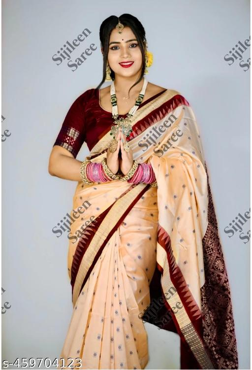 Soft Texture and Smooth Papa Silk Sambhalpuri Saree With Eye Catching Allover Resham Woven Pallu and BP / Sambhalpuri Allover Buti Saree/ Papa Silk Saree - amamestyle