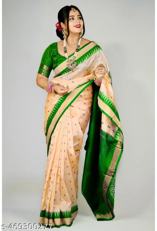 Sambhalpuri Papa Silk Buti Sarees With Grand Rich Resham Woven Green Contrast Pallu and Blouse Piece  - amamestyle