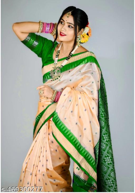 Sambhalpuri Papa Silk Buti Sarees With Grand Rich Resham Woven Green Contrast Pallu and Blouse Piece  - amamestyle