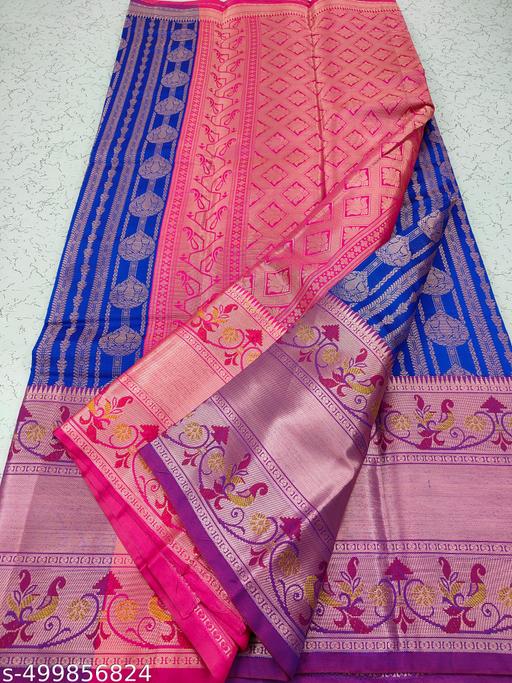 3D Embossed Bridal Pick & Pick Brocade Pattu Silk Saree With Contrast Antique Zari Woven Pallu - amamestyle