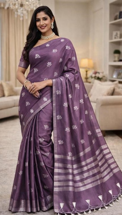 Banarsi Silk Saree With Atterective  Leaf  Embroidery Full work